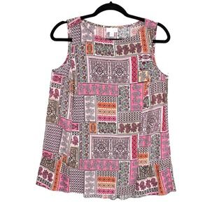 J.‎ Jill Tank Top size XS Pink Rayon Patchwork print sleeveless blouse